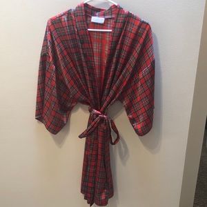 Vintage Vassarette Red Holiday Christmas  Plaid Satin Nightgown Robe Paj…
